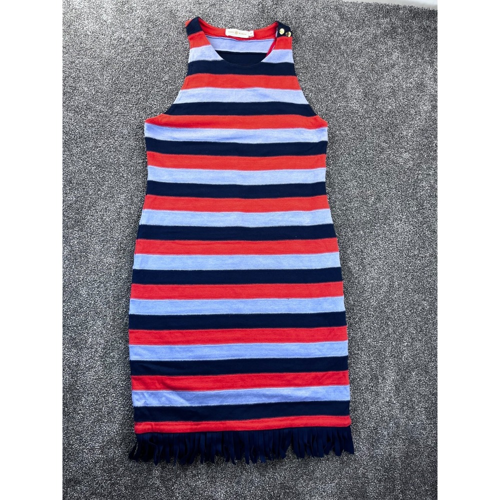 TORY BURCH Dress sz S Ariana Fringed Striped cocktail party casual tank